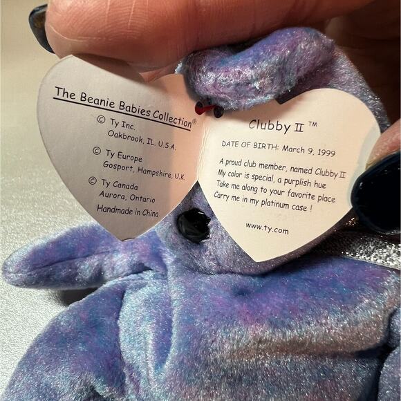TY Beanie Baby "Clubby II" Retired 03/09/1999 & Display Case, Tag Cover, Errors - Picture 4 of 11